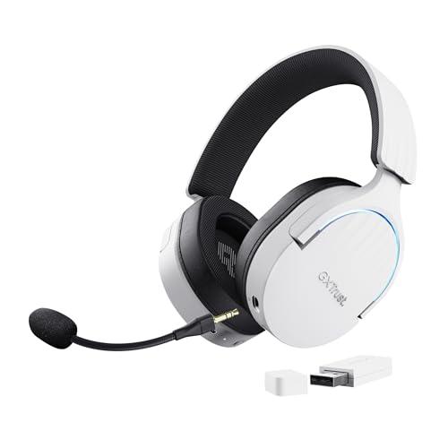 Trust Gaming GXT 491W Fayzo Cuffie Gaming Wireless Bluetooth + 2.4 GHz, Audio Surround 7.1, Batteria da 22 Ore, 35% Plastica Riciclata, RGB Cuffie Bluetooth Over Ear PC PS5 PS4 Switch - Bianco