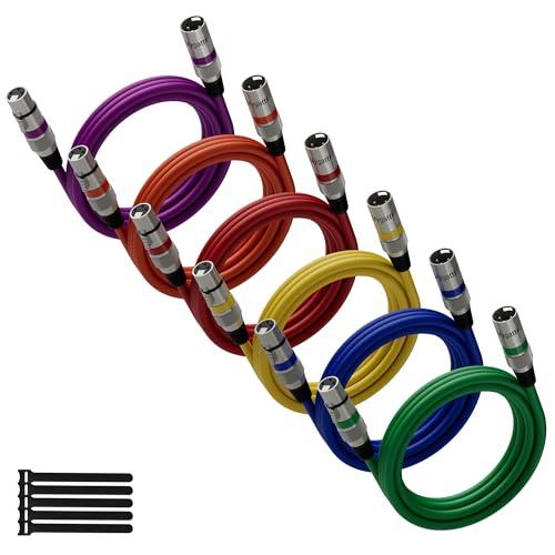 Set di 6 Cavi Microfonici XLR Bilanciati Multicolore da 0.5m con Fascette