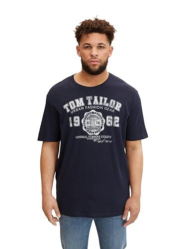 TOM TAILOR T-Shirt con Logo Stampato, Uomo, Blu (Knitted Navy 10690), 4XL Taglia Grande
