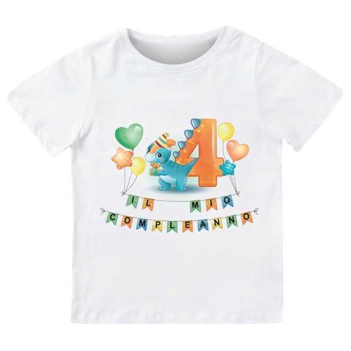T-shirt Dinosauro Compleanno 4 Anni - Cotone Biologico