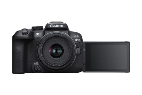 Canon Fotocamera mirrorless EOS R10 + RF-S 18-45 mm F4.5-6.3 con obiettivo STM + adattatore EF-EOS R (fotocamera ibrida, aggiornamento DSLR, 15 B/s, video 4K, Dual Pixel CMOS AF II Focus System,