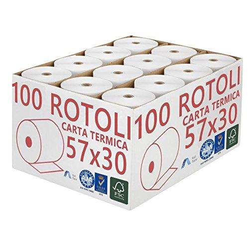 Confezione 100 Rotoli Termici 57x30 Omologati per Registratore di Cassa