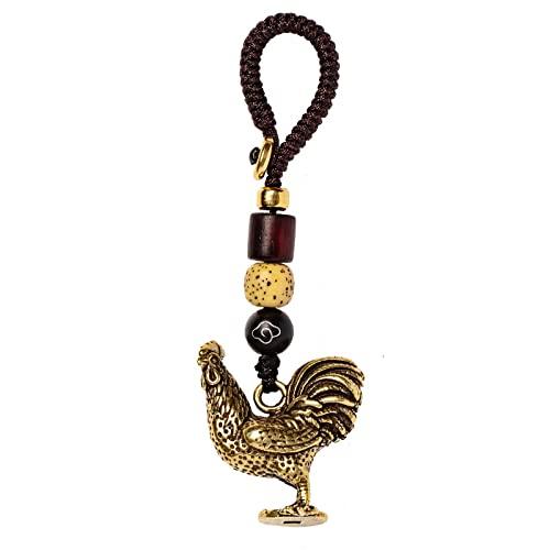 EFARMA Portachiavi Feng Shui Gallo in Ottone con Corda Bodhi Intrecciata