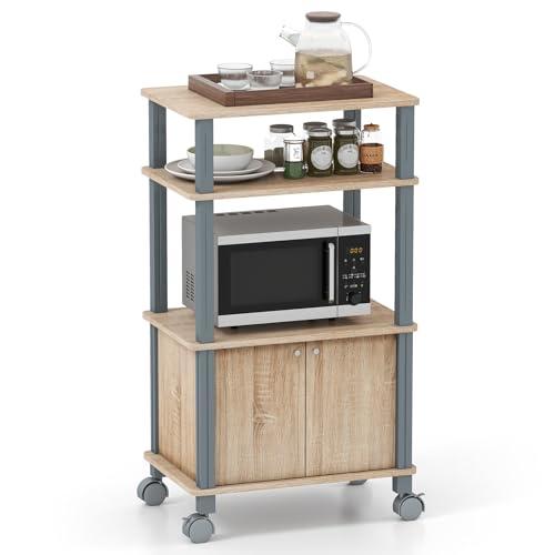 Carrello Scaffale da Cucina COSTWAY con Ruote e 2 Ante - Naturale