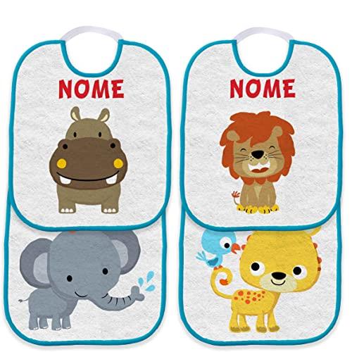 Set Asilo 4 Bavaglini Personalizzati Animali della Foresta con Nome