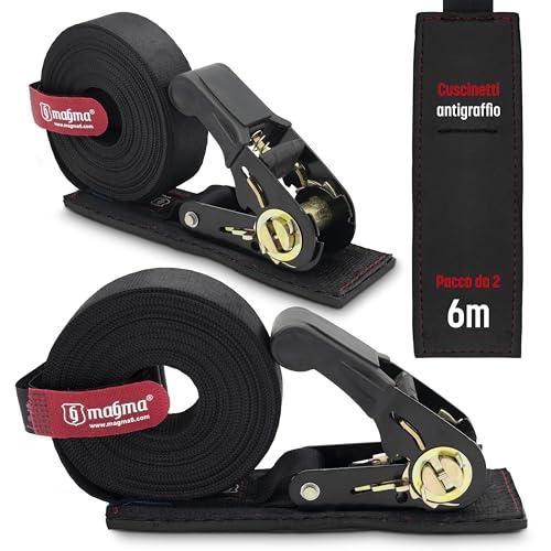 MAGMA Cinghie di Ancoraggio a Cricchetto con Protezione Antigraffio 6M (Confezione da 2)