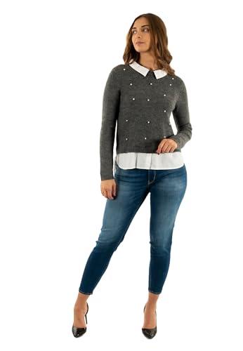 ONLY Onldolly LS Woven Mix Pearl Pull CC Knt, Melange Grigio Medio, L Donna