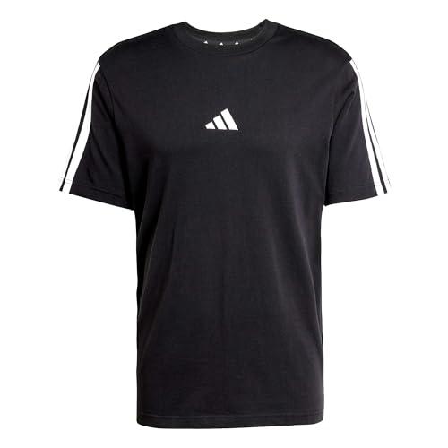 adidas Essentials Three Stripes Single Jersey Tee - Maglietta Uomo Nera con Strisce Bianche