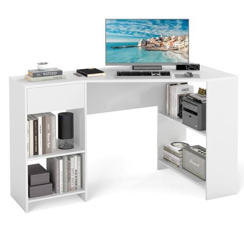 Scrivania Angolare COSTWAY 120x60cm Bianco