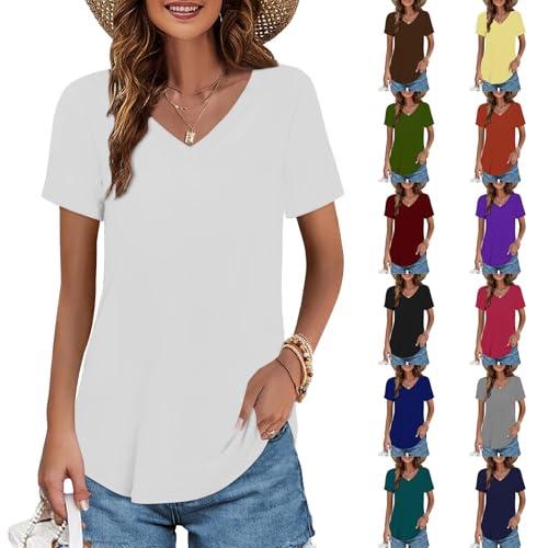 Maglietta da donna di grandi dimensioni, traspirante, comoda, estiva, casual, sportiva, con scollo a V, a maniche corte, elegante, tinta unita, per l'estate, BU1, 5XL