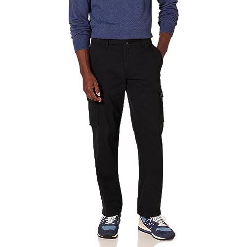 Amazon Essentials Pantaloni cargo elasticizzati dal taglio dritto (disponibili nelle taglie Big & Tall) Uomo, Nero, 44W / 32L