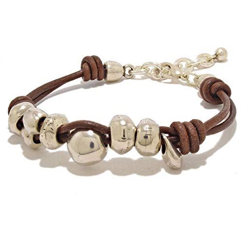 A mano - in rilievo zama Donna - Bracciale Donne in pelle realizzato da Intendenciajewels - gioielli in argento - in pelle Bracciale e zama – Donne - Bracciale regolabile da 16-19,5 cm.