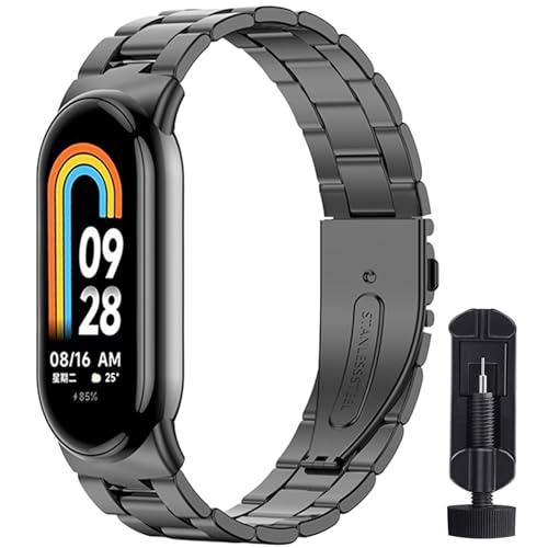 Cinturino in Acciaio Inossidabile BANGTING per Xiaomi Mi Band 10/9/8 - Nero Tre Perle