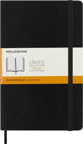Moleskine Classic Notebook, Taccuino a Righe, Copertina Morbida e Chiusura ad Elastico, Formato Large 13 x 21 cm, Colore Nero, 192 Pagine
