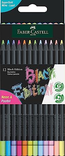 Faber-Castell Matite Colorate Black Edition Neon + Pastel - Confezione da 12