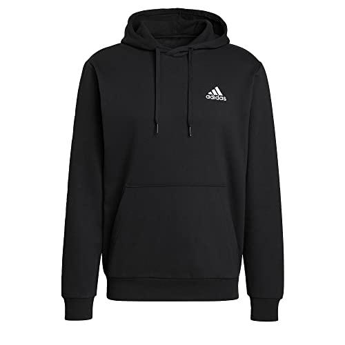adidas Essentials Fleece Hoodie Felpa con cappuccio, Nero/Bianco, L Uomo