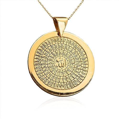 Ciondolo in Argento con i 99 Nomi di Allah - Collana Islamica Asma Ul Husna Placcata Oro