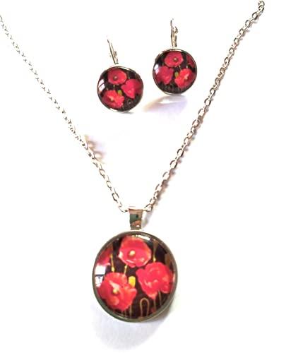 Set Parure Papaveri: Orecchini e Collana Cabochon - Eleganza Artigianale