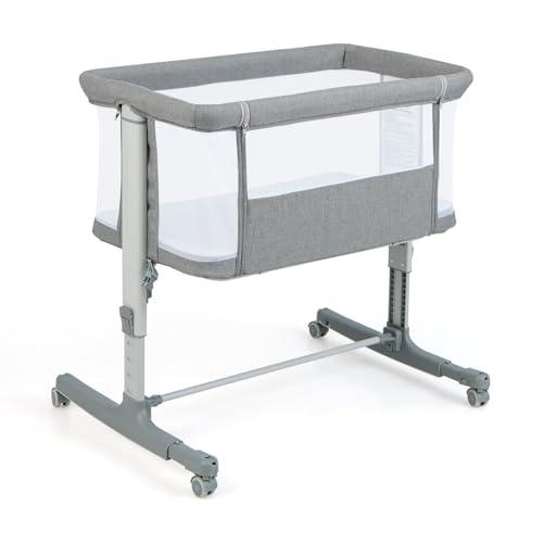 COSTWAY Culla Neonato 3 in 1 Fianco Letto Dondolo Co-Sleeping Grigia