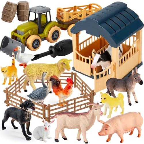 BUYGER Set Fattoria con Animali, Trattore e Stalla per Bambini