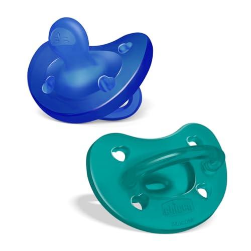 Chicco PhysioForma Ciuccio in Silicone 16 - 36 Mesi, Set di Gommotti Morbidi e Delicati, Supportano la Respirazione Fisiologica e Favoriscono il Corretto Sviluppo della Bocca, Azzurro