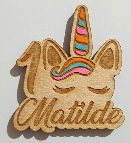 Calamita Personalizzata Unicorno in Legno - Bomboniera Battesimo/Compleanno (Set da 5)
