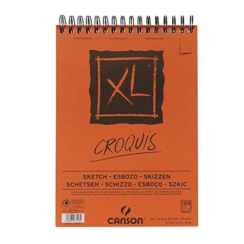 Canson Blocco per schizzi XL, formato A4, 90 g, confezione da 4 blocchi a spirale, 120 fogli, colore: bianco