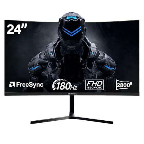 CRUA Monitor Curvo Gaming 24 Pollici FHD 1080P 180Hz 1ms MPRT FreeSync HDMI 2.1 & DP 1.4 Schermo LED VA 1650R