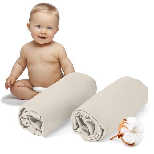 Dreamzie - Set 2 Lenzuola con Angoli in Cotone per Bambini - 60x120 / 70x140 - Certificazione Oeko Tex - Beige