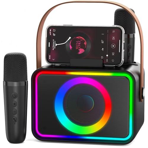 Macchina Karaoke Portatile con 2 Microfoni Wireless e Luci LED