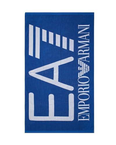 EA7 Emporio Armani Telo Mare in Spugna di Cotone Blu con Maxi Logo Jacquard