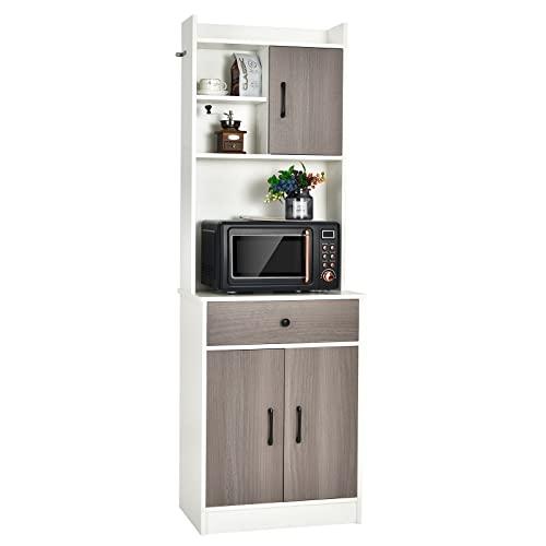 COSTWAY Credenza Alta da Cucina con Ante e Cassetto - Mobile Moderno Salvaspazio