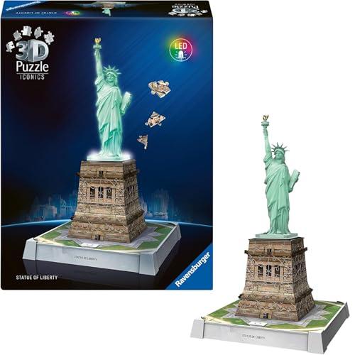 Ravensburger - Puzzle 3D Iconics Statua della Libertà LED