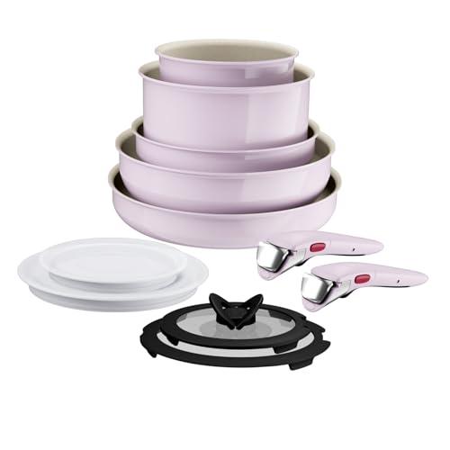 Lagostina Ingenio Pastel Set 11 Pezzi: Padelle Antiaderenti Rosa con Manico Rimovibile