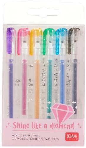 Legami - Set di 6 Mini Penne Gel Glitterate Shine Like a Diamond