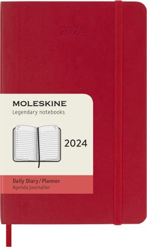 Moleskine Agenda Giornaliera 12 Mesi 2024, Pocket, Rosso Scarlatto