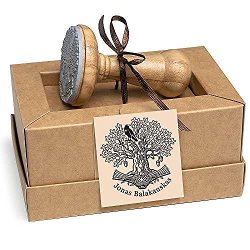 Timbro Personalizzato Ex Libris - Corvo Nero, Albero, Quercia e Ramo