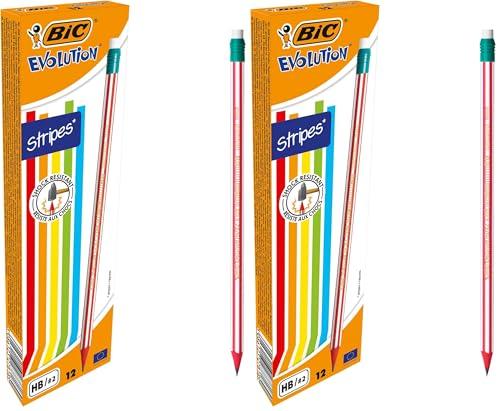 BIC Evolution Stripes 646 HB - Matita con Gomma, Colori Assortiti