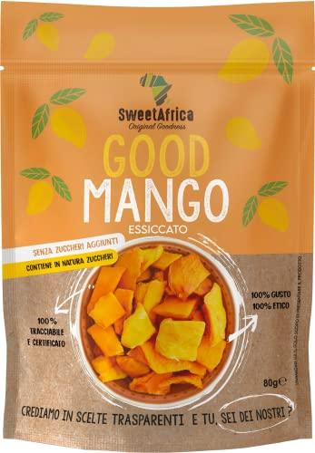 SweetAfrica - Good Mango - Chips di Mango essiccati, pezzi di frutta al mango, snack alla frutta secca (480gr) - 80g x 6pz