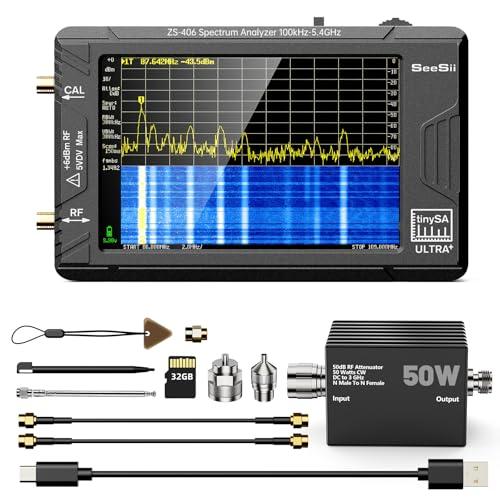 SEESII TinySA Ultra+ ZS406 Analizzatore di Spettro 100kHz-5.4GHz con Attenuatore 50W e Scheda SD 32GB