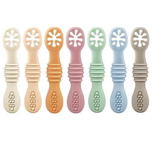 PandaEar 7 Pezzi di Cucchiai di Apprendimento in Silicone per Bambini