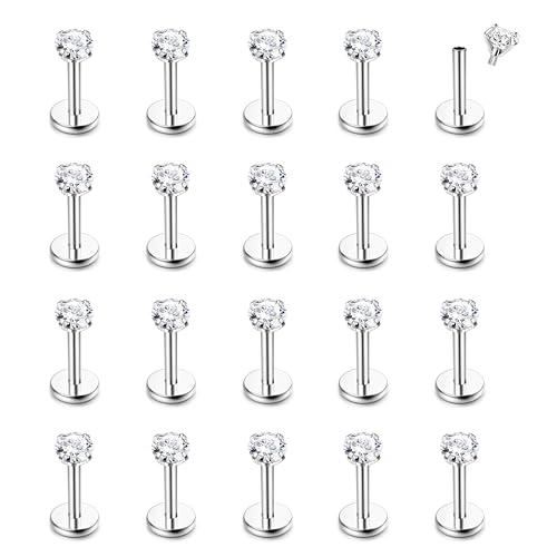CASSIECA 20 Pezzi Piercing Labbro Acciaio Inossidabile Ipoallergenico 16G con Zirconia Cubica