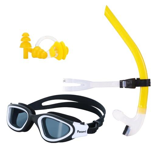 Focevi Frontale Boccaglio da per Il Nuoto, Attrezzatura per Nuotatori Adulto l'allenamento con Lo Snorkeling in Piscina, Snorkel con Montaggio Centrale, Valvola di Spurgo