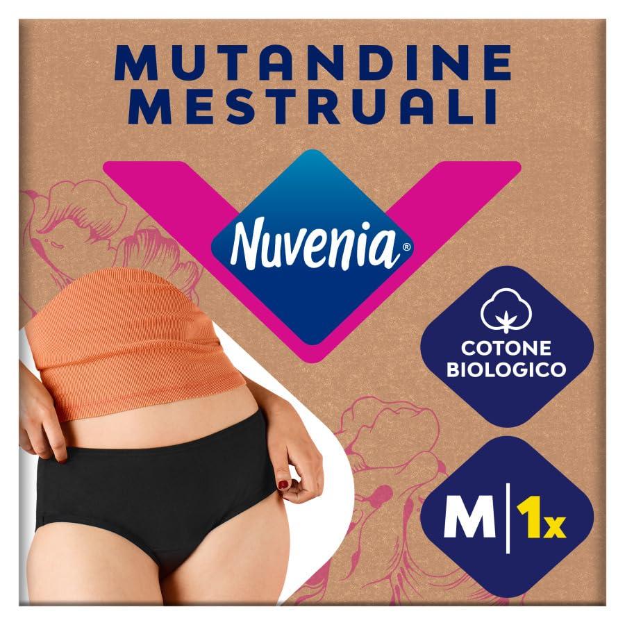 Nuvenia Mutandine Mestruali in cotone biologico, Lavabili e riutilizzabili per Giorno e Notte, Flusso Moderato-Abbondante, Colore Nero, Taglia M, 1 confezione, Comfort fit
