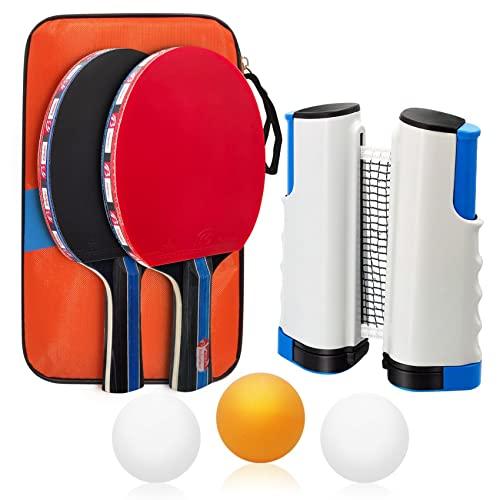 Baozun Set Racchette Ping Pong con Rete Retrattile e Borsa