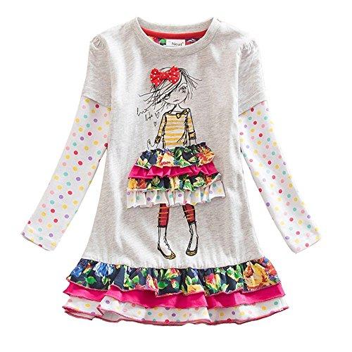 VIKITA Vestito Ricamo Floral Manica Lunga Cotone Bambina LH3660 4-5 Anni