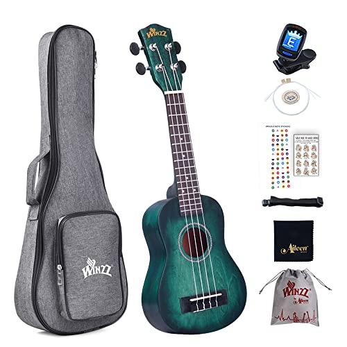 Winzz Ukulele Soprano 21 Pollici Blu-Verde con Accessori