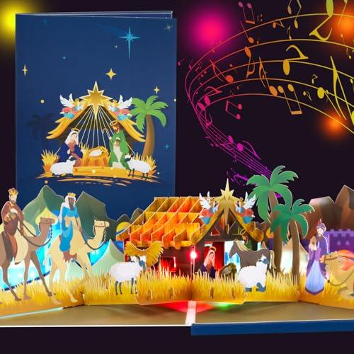 Biglietto di Natale Pop-up 3D con LED e Musica - Presepe