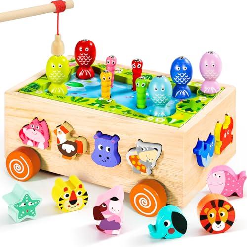 Seagoal Giochi Montessori 2 Anni | 6 in 1 Magnetici di Pesca in Legno Abilità Motorie Giocattoli Educativi