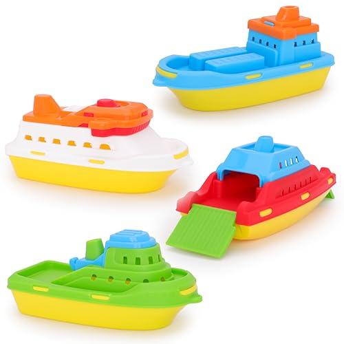 Toyland® Confezione da 4 Barche Giocattolo Colorate - Navi da Carico, da Crociera, da Pesca e Portacontainer - Giocattoli Galleggianti per Bambini - Giocattolo per Piscina e Bagno